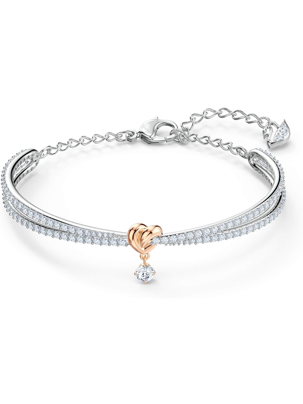 Swarovski Silver Bracelet With Rose Gold Lifelong Heart And Clear Crystal - New